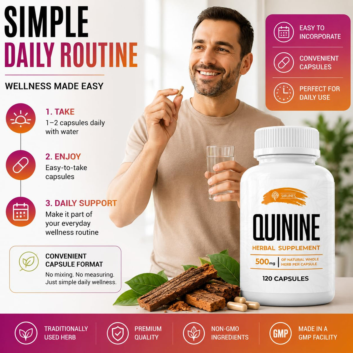 SIRUNES Quinine Supplement Quinine Dried Bark Herbal Supplement