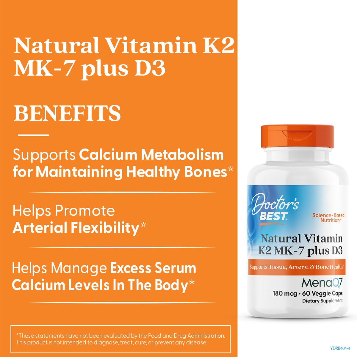 Doctor's BEST Vitamin K2 MK-7 Plus D3 - 60 Vegetarian Capsules - image 3