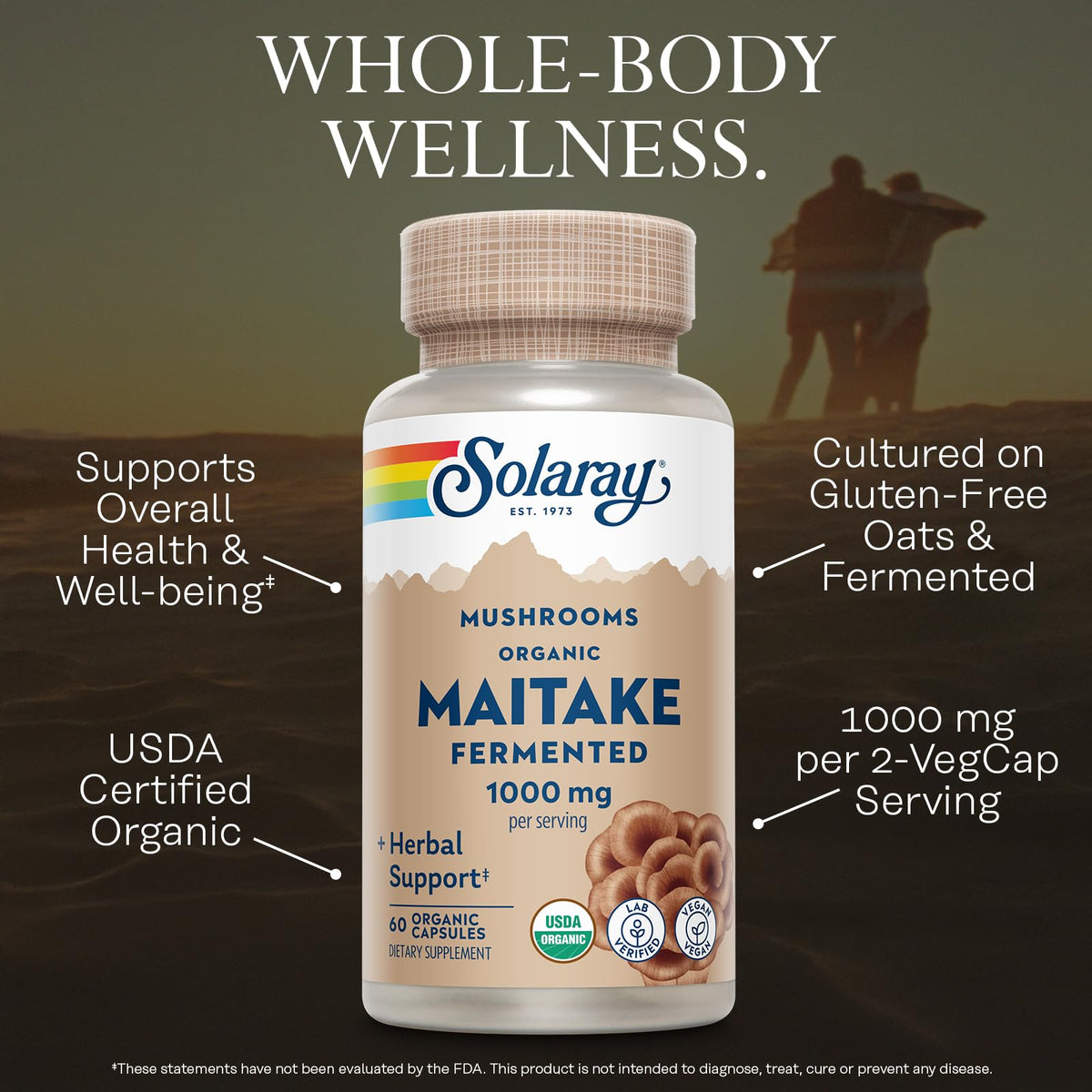 SOLARAY Organic Maitake 1000 mg Fermented - 60 Capsules - image 3