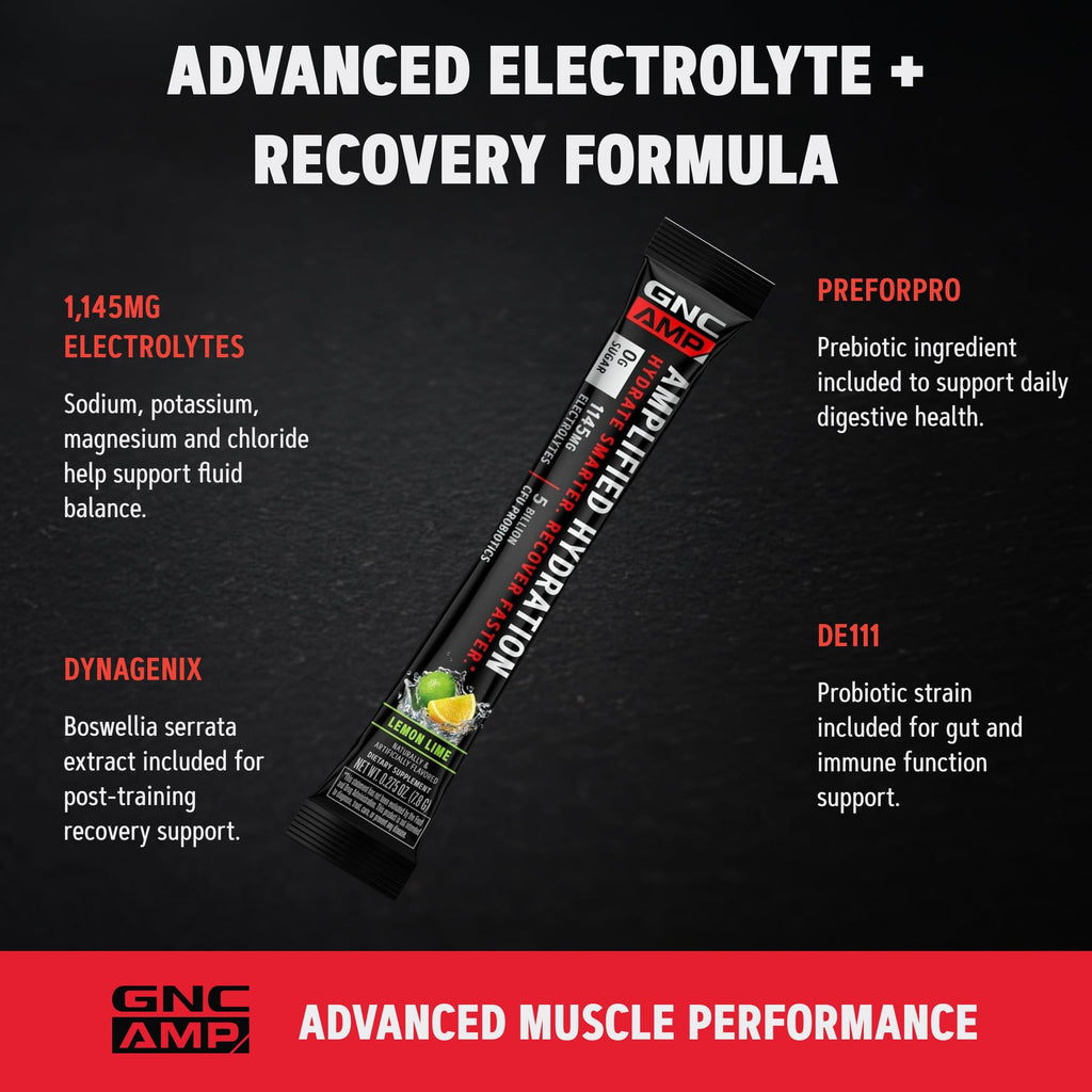 GNC AMP Amplified Hydration Lemon Lime - 10 Stick Packs - image 6