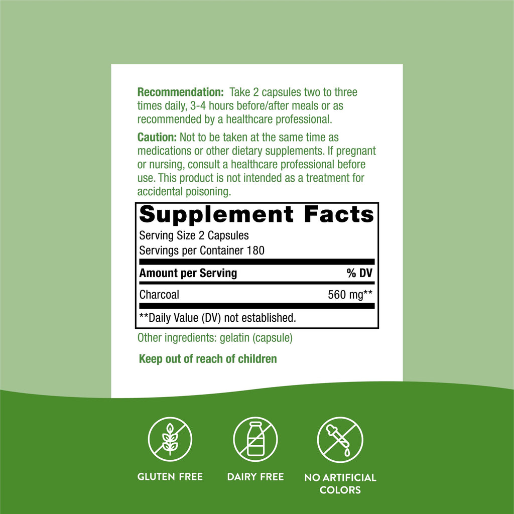 Nature's Way Activated Charcoal 560mg - 360 Capsules - image 4