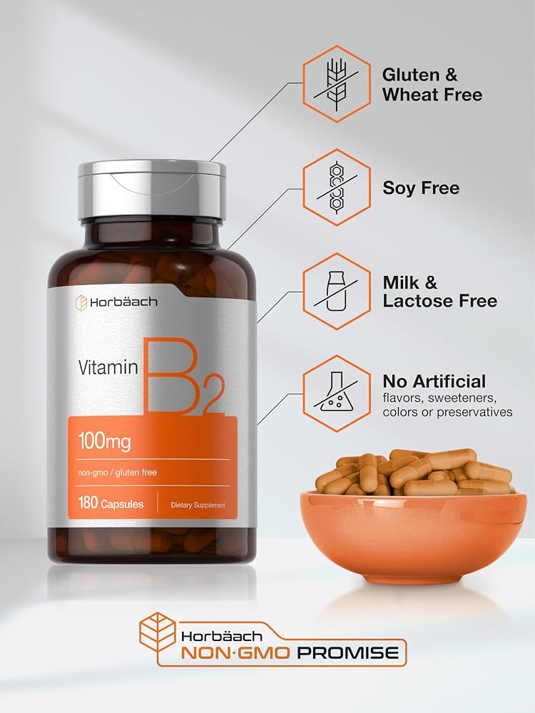 Horbäach Vitamin B2 Riboflavin 100mg - 180 Capsules - image 5