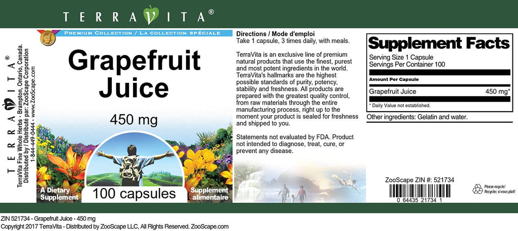 Terravita Grapefruit Juice 450 mg - 100 Capsules - image 3