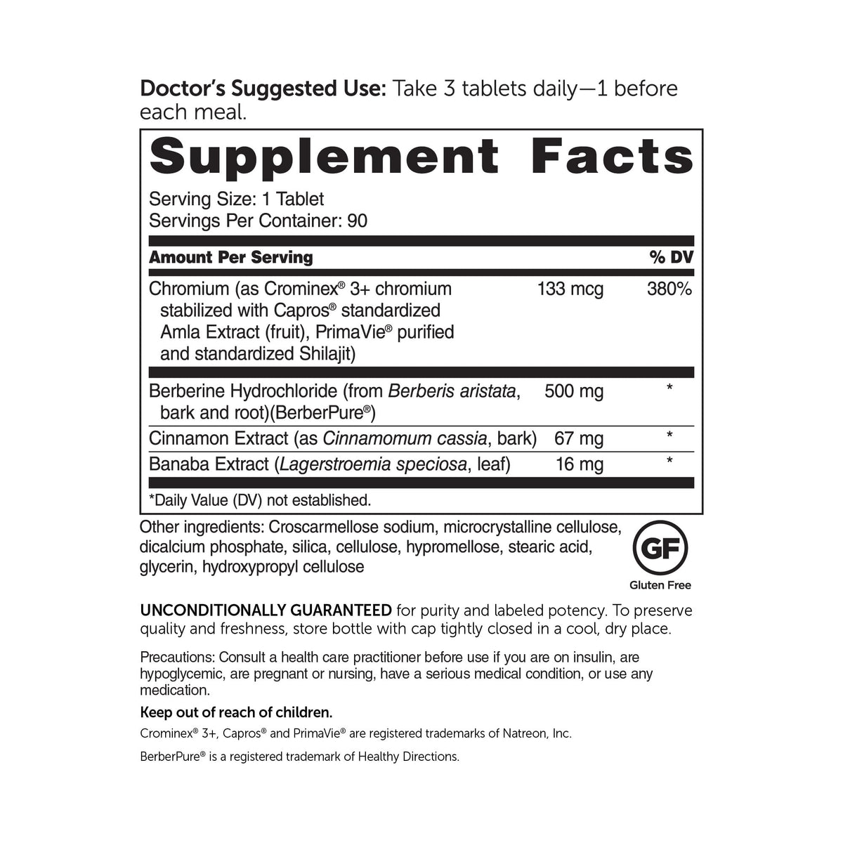 Dr. Whitaker Berberine GlucoGold with Cinnamon & Chromium - 90 Tablets - image 3