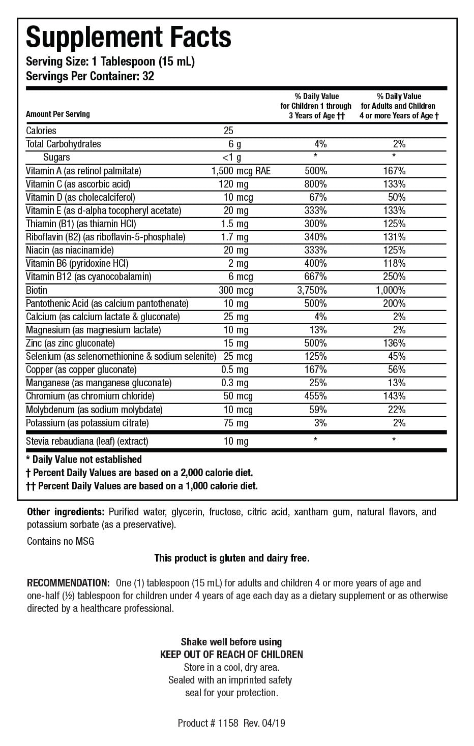 BIOTICS RESEARCH Aqueous Multi Plus Liquid Multivitamin - 16 Fl Oz - image 2