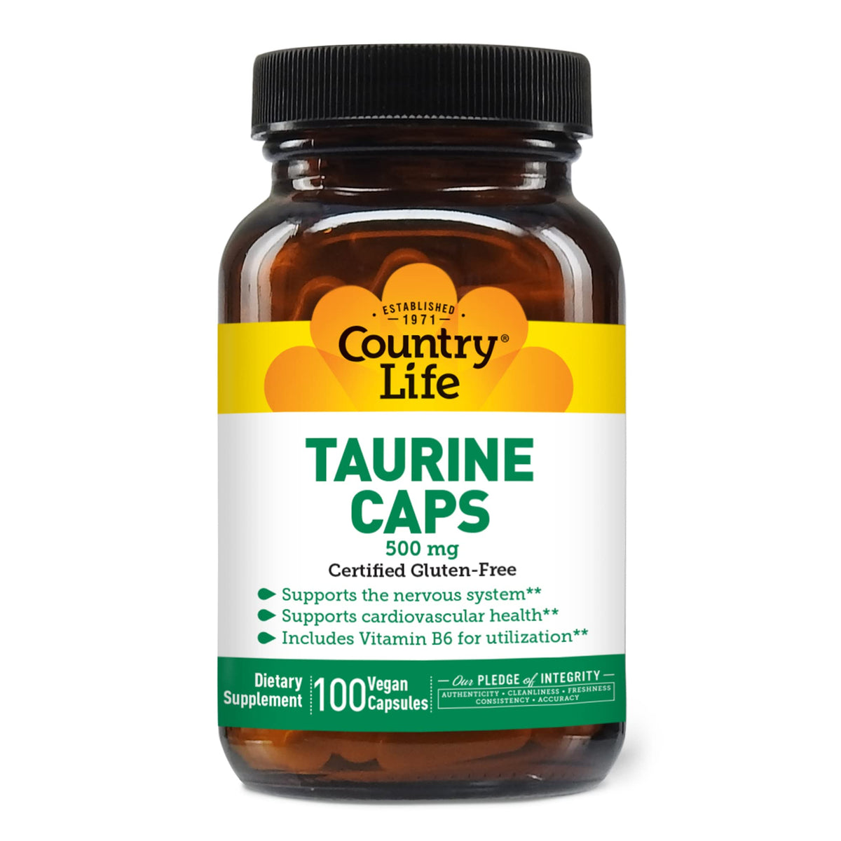 Country Life Taurine 500 mg with Vitamin B6 - 100 Vegan Capsules