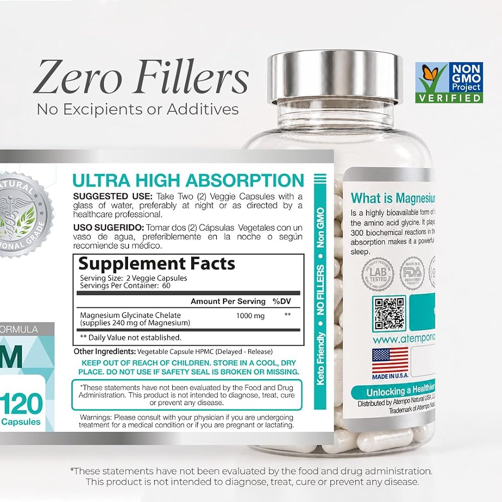 ATEMPO NATURAL LIFESTYLE Magnesium Glycinate 1000mg Capsules - 120 Capsules - image 2