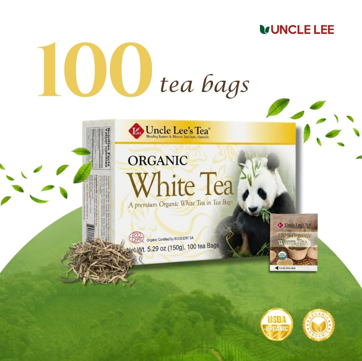 Uncle Lee's Tea Organic White Tea - 100 Tea Bags - image 3