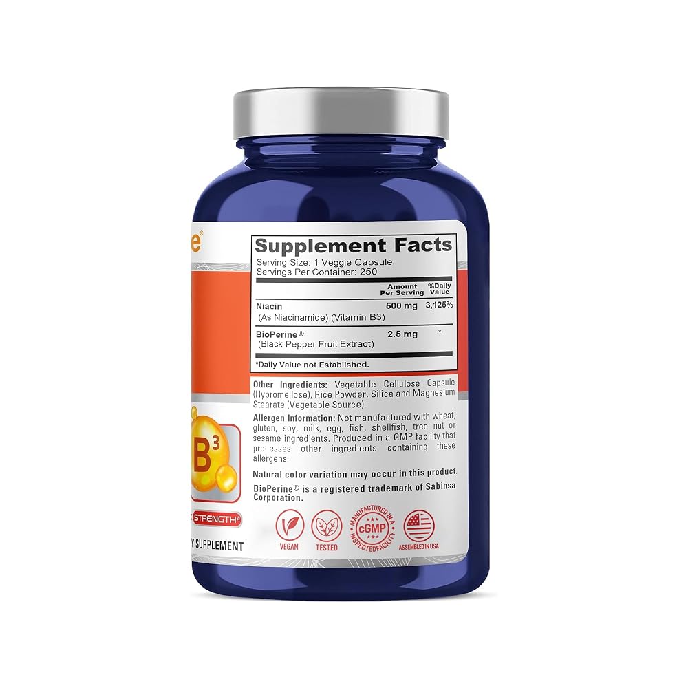 NusaPure Flush Free Niacin 500mg Vegan - 250 Capsules - image 3