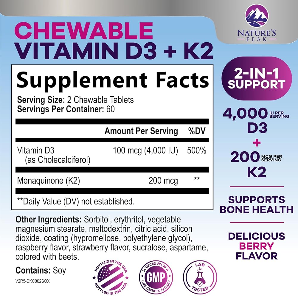 Nature's Peak Vitamin D3 K2-4000 IU Vitamin D3 & 200 mcg Vitamin K2