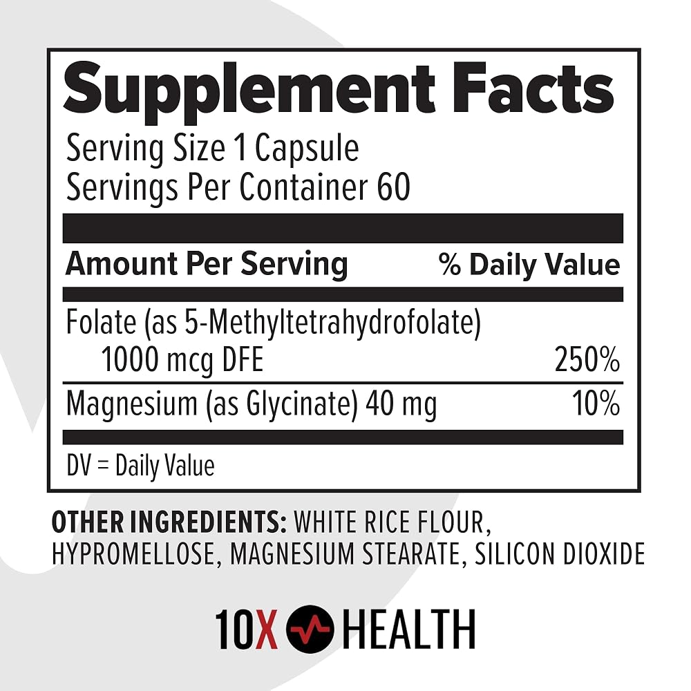 10X Health 5-MTHF Methylfolate Supplement with Magnesium - 60 Capsules - image 7