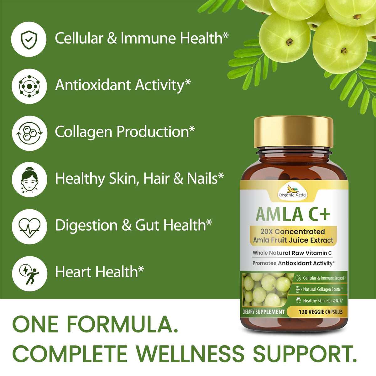 Organic Veda Amla+ Vitamin C Supplement - 120 Vegan Capsules - image 5