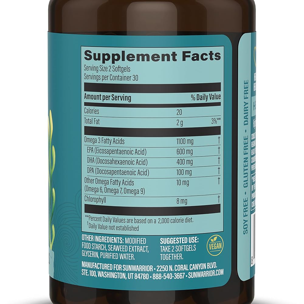 Sunwarrior Vegan Omega 3 DHA & EPA Algal Oil Softgels - 60 Count - image 2