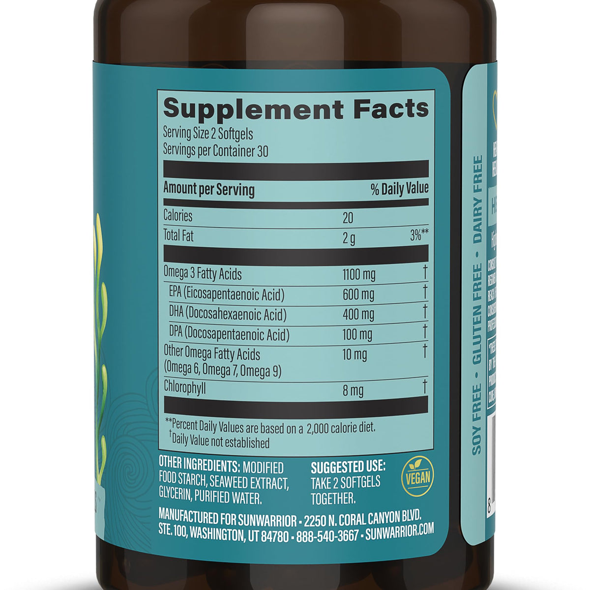 Sunwarrior Vegan Omega 3 DHA & EPA Algal Oil Softgels - 60 Count - image 2