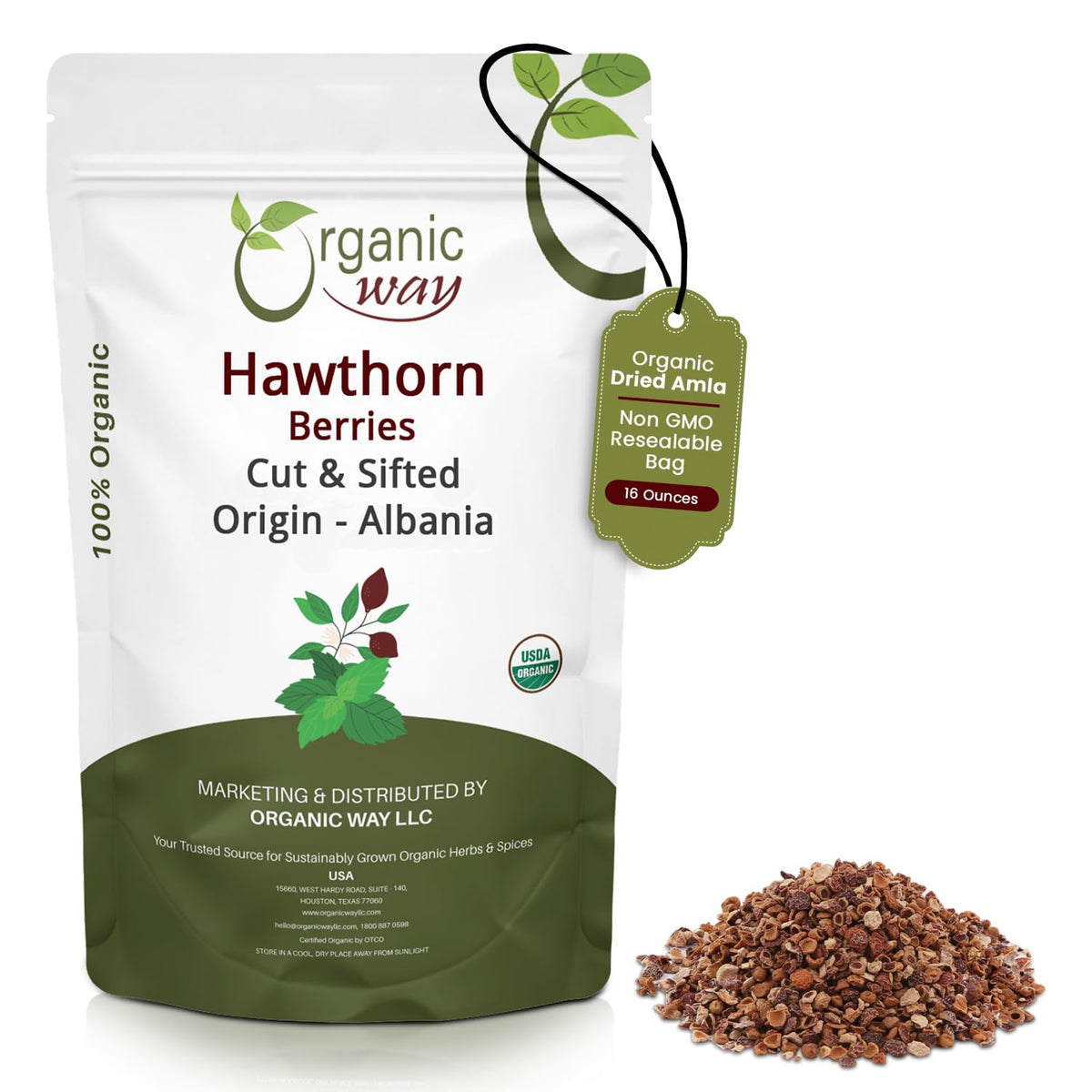 Organic Way Hawthorn Berries Cut & Sifted - Herbal Tea - Origin