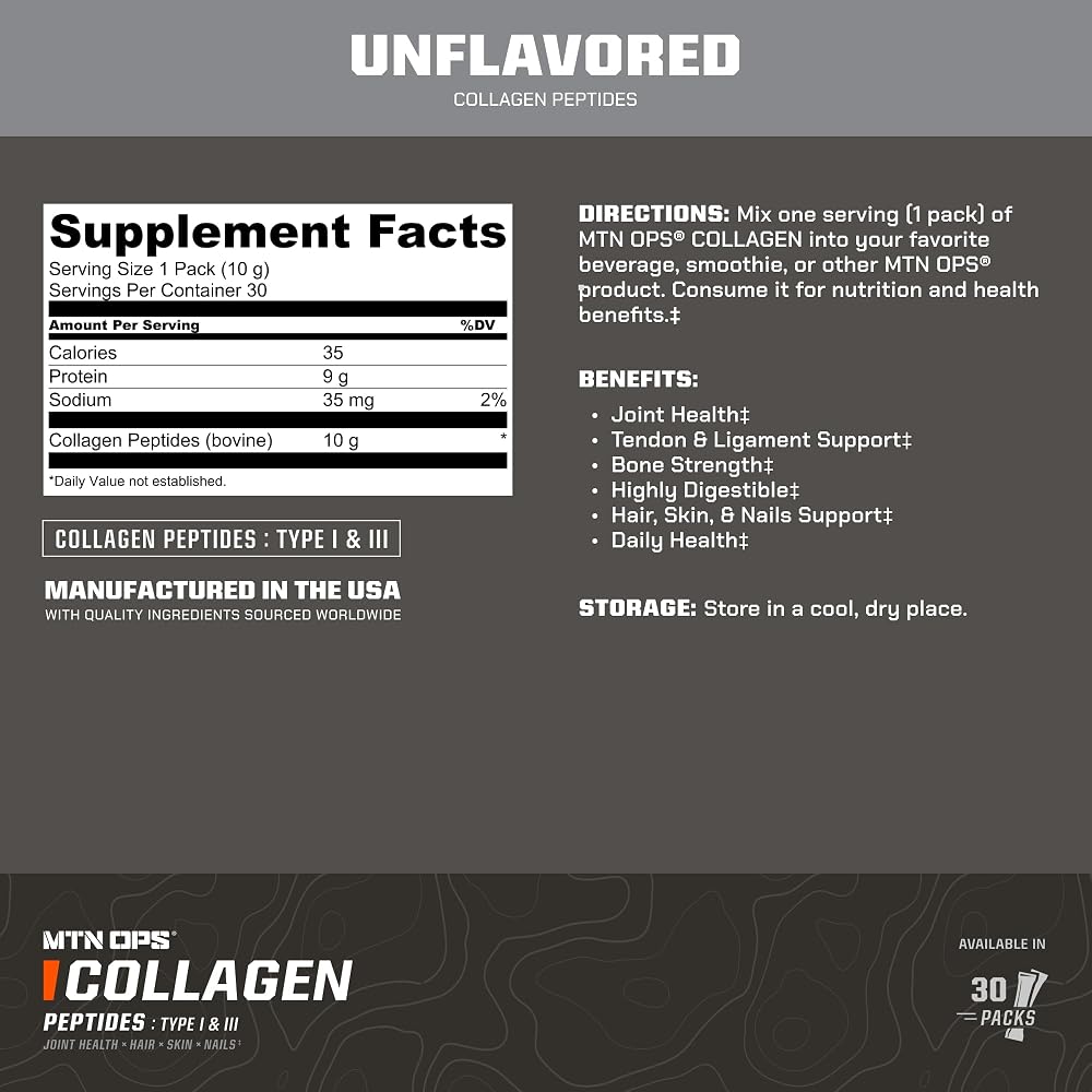 MTN OPS Collagen Peptides Stick Packs Unflavored - 20 Ounce - image 3