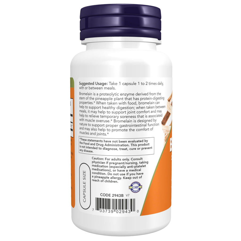 NOW Bromelain 2400 GDU/g 500 mg - 60 Vegetarian Capsules - image 3