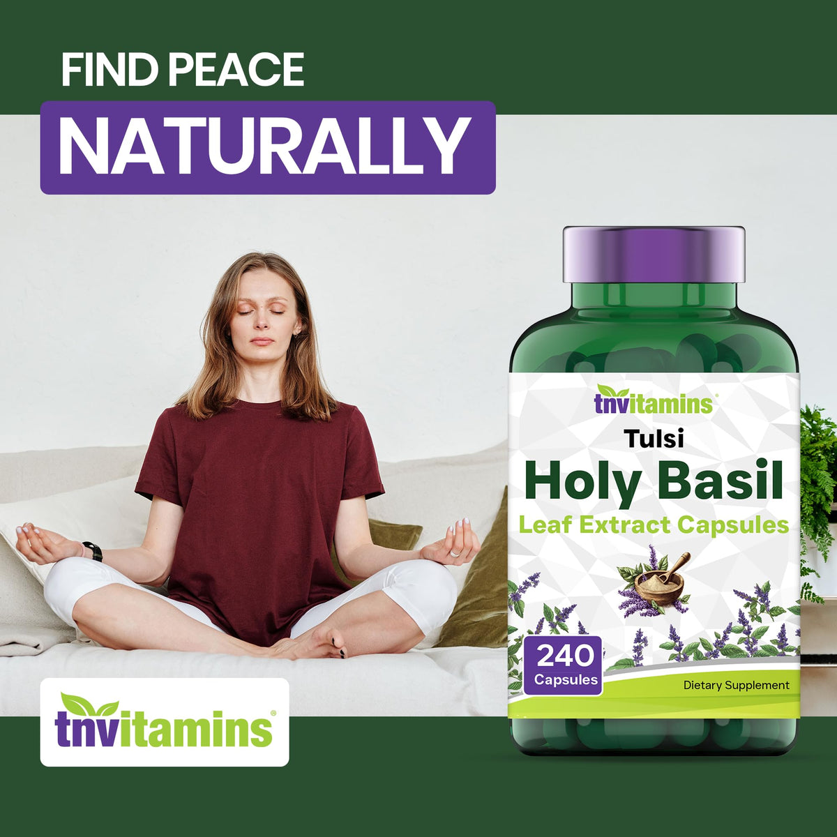 tnvitamins Holy Basil Capsules Adaptogenic Herb - 240 Count - image 3