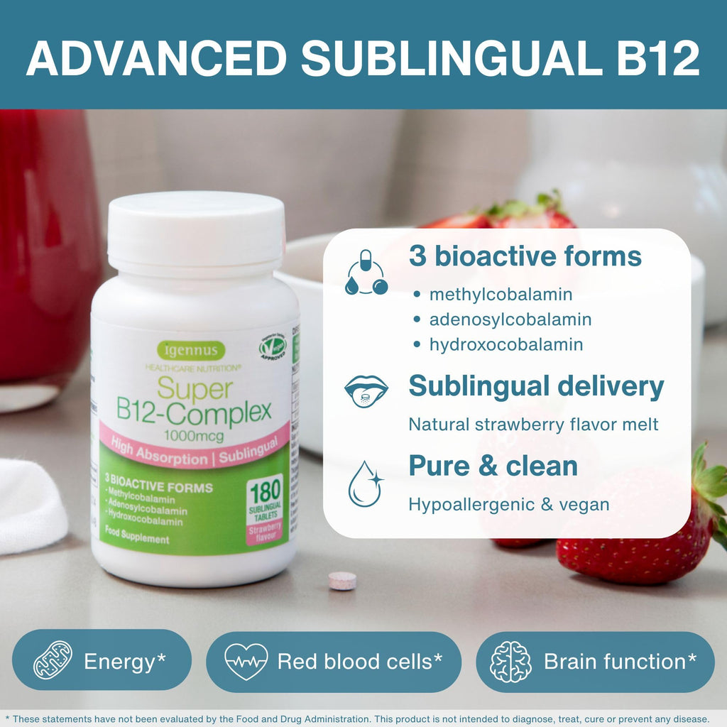 Igennus Vitamin B12 Complex 1000mcg Sublingual - 180 Tablets - image 2