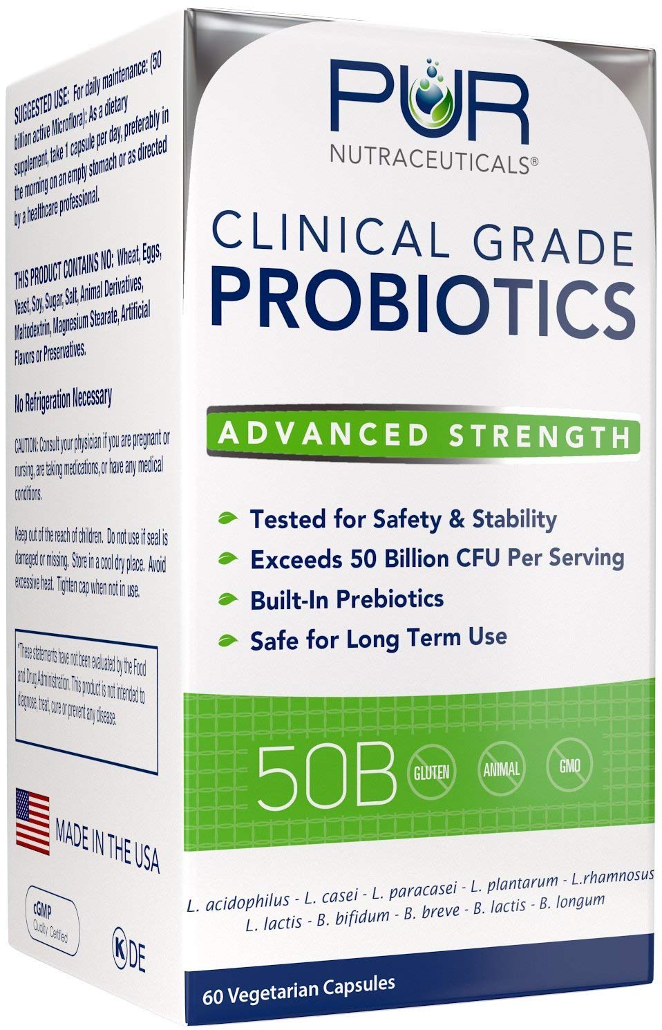 PUR Nutraceuticals Clinical Grade Probiotics 50 Billion CFU - 60 Capsules