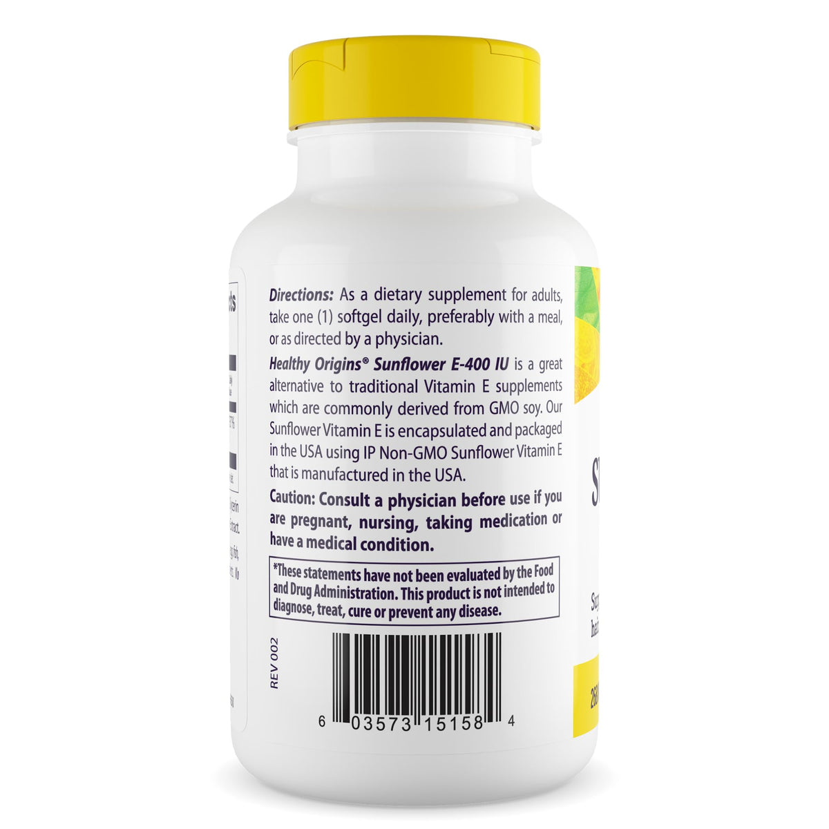 Healthy Origins Sunflower Vitamin E 400 IU - 120 Softgels - image 2