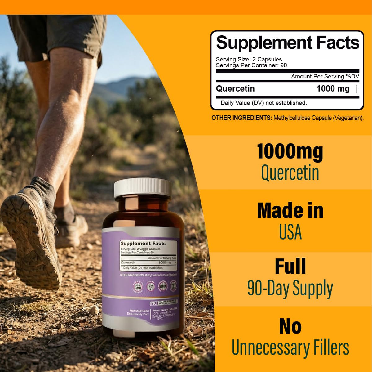 Smart Nutra Labs Quercetin 1000mg/1200mg with Bromelain 180 Capsules
