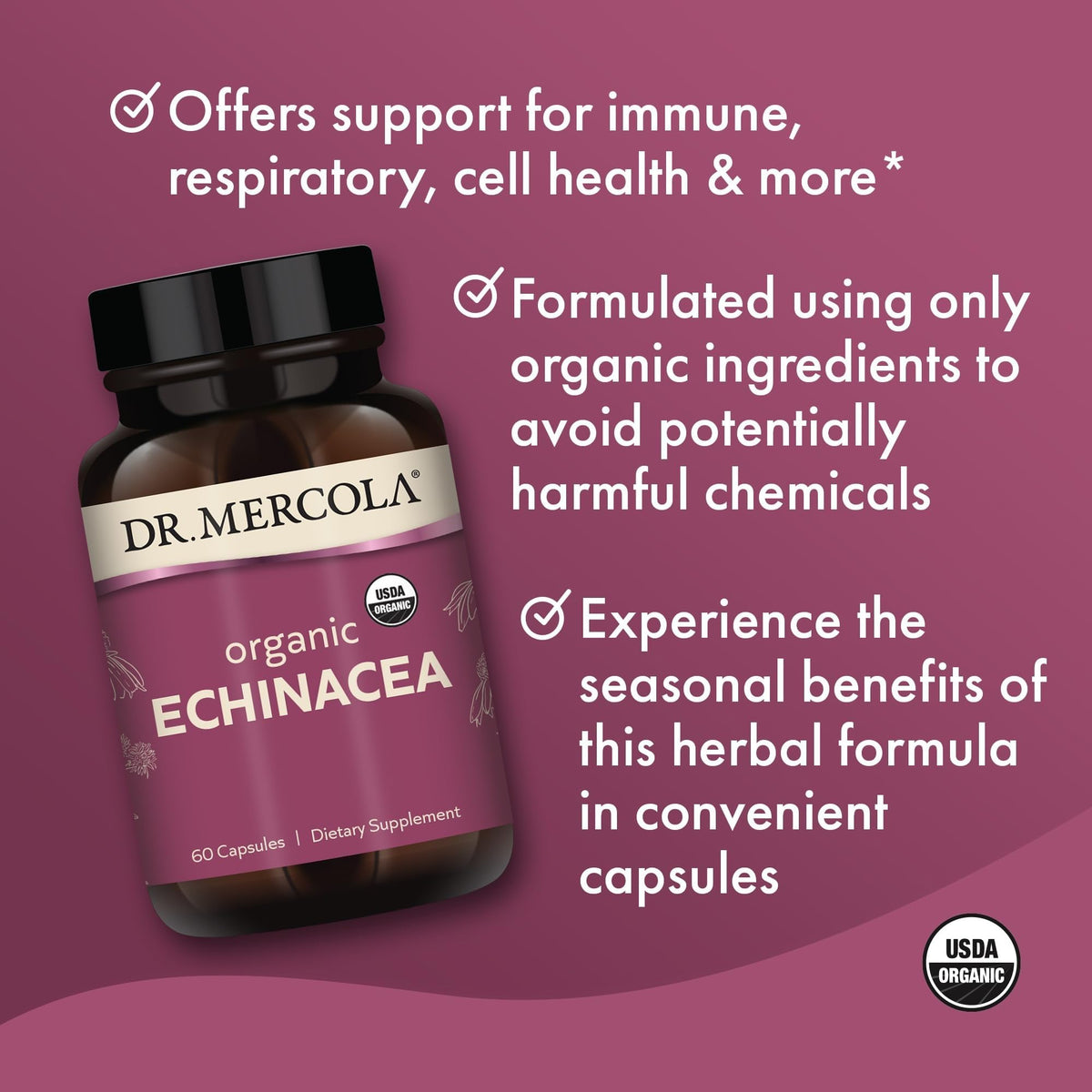 Dr. Mercola Organic Echinacea Purpurea Immune Support - 60 Capsules - image 4