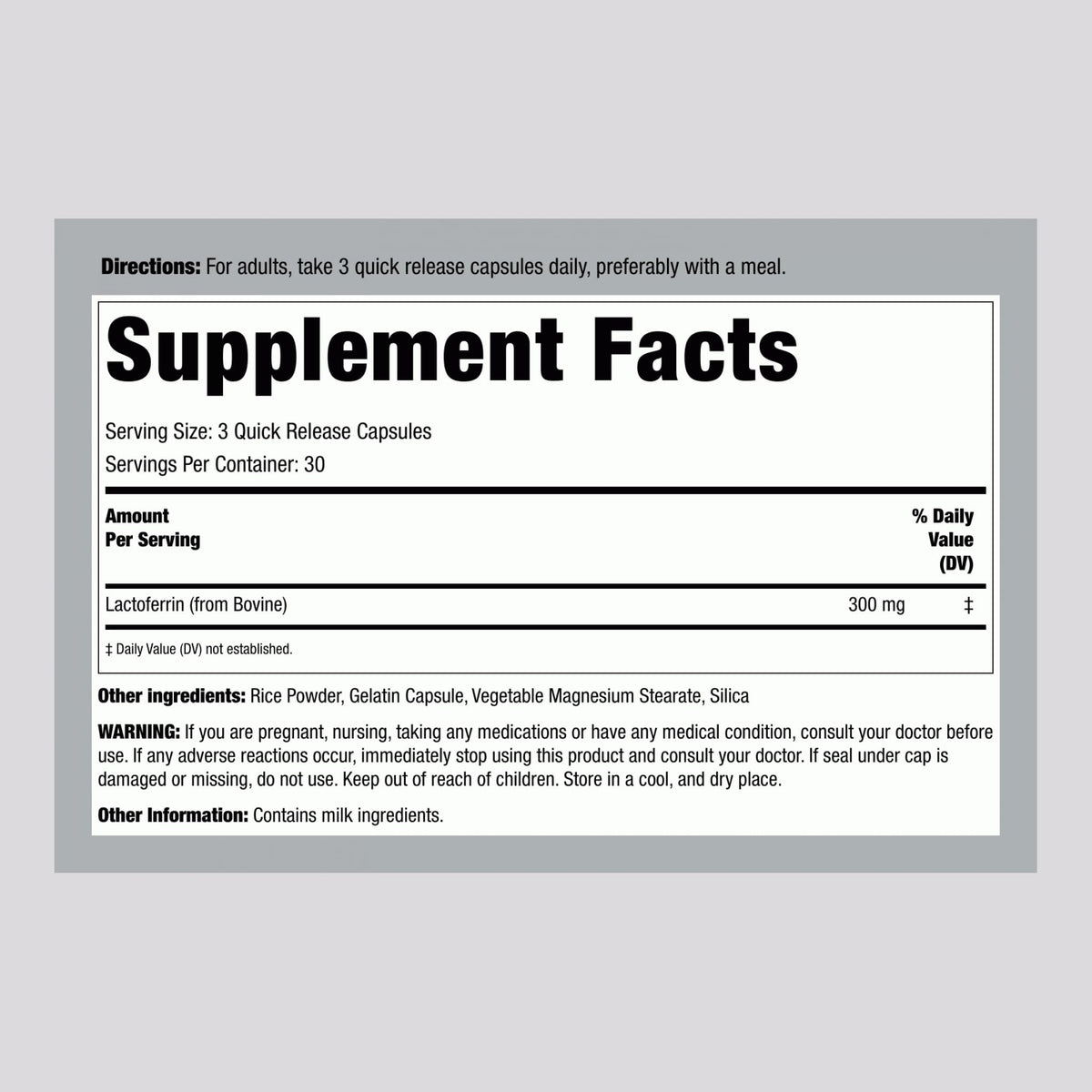Piping Rock Lactoferrin 300mg - 90 Capsules - image 2