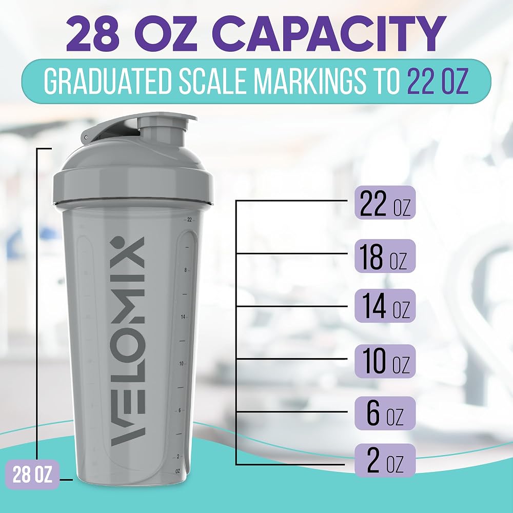 VELOMIX 4 Pack 28oz Protein Shaker Bottle for Protein Mixes