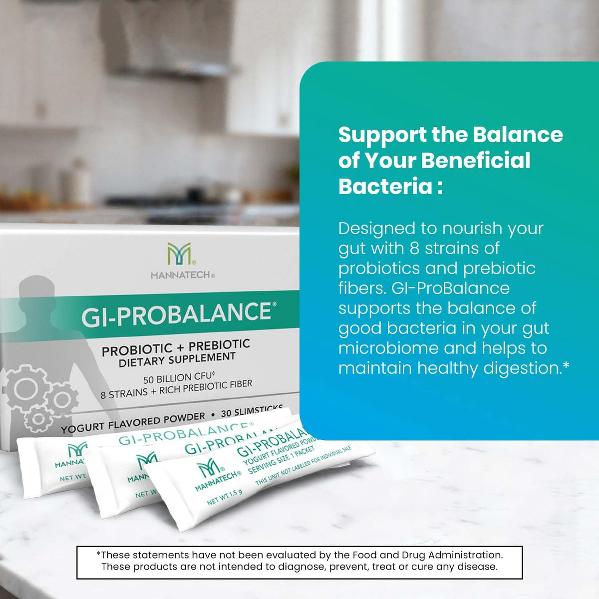 Mannatech GI-ProBalance Prebiotic Probiotic Powder - 30 Slimsticks - image 6