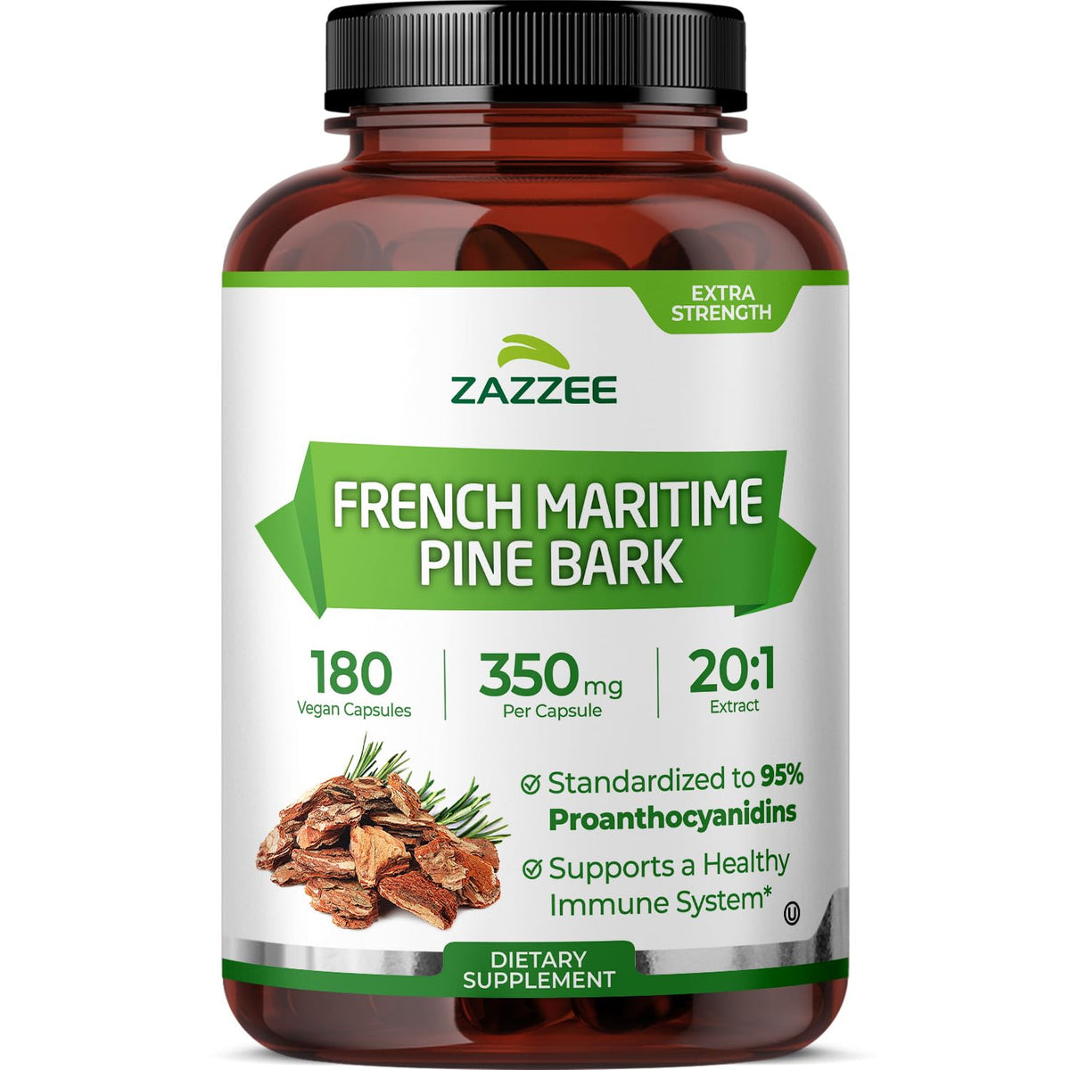 Zazzee Extra Strength French Maritime Pine Bark Extract - 180 Capsules