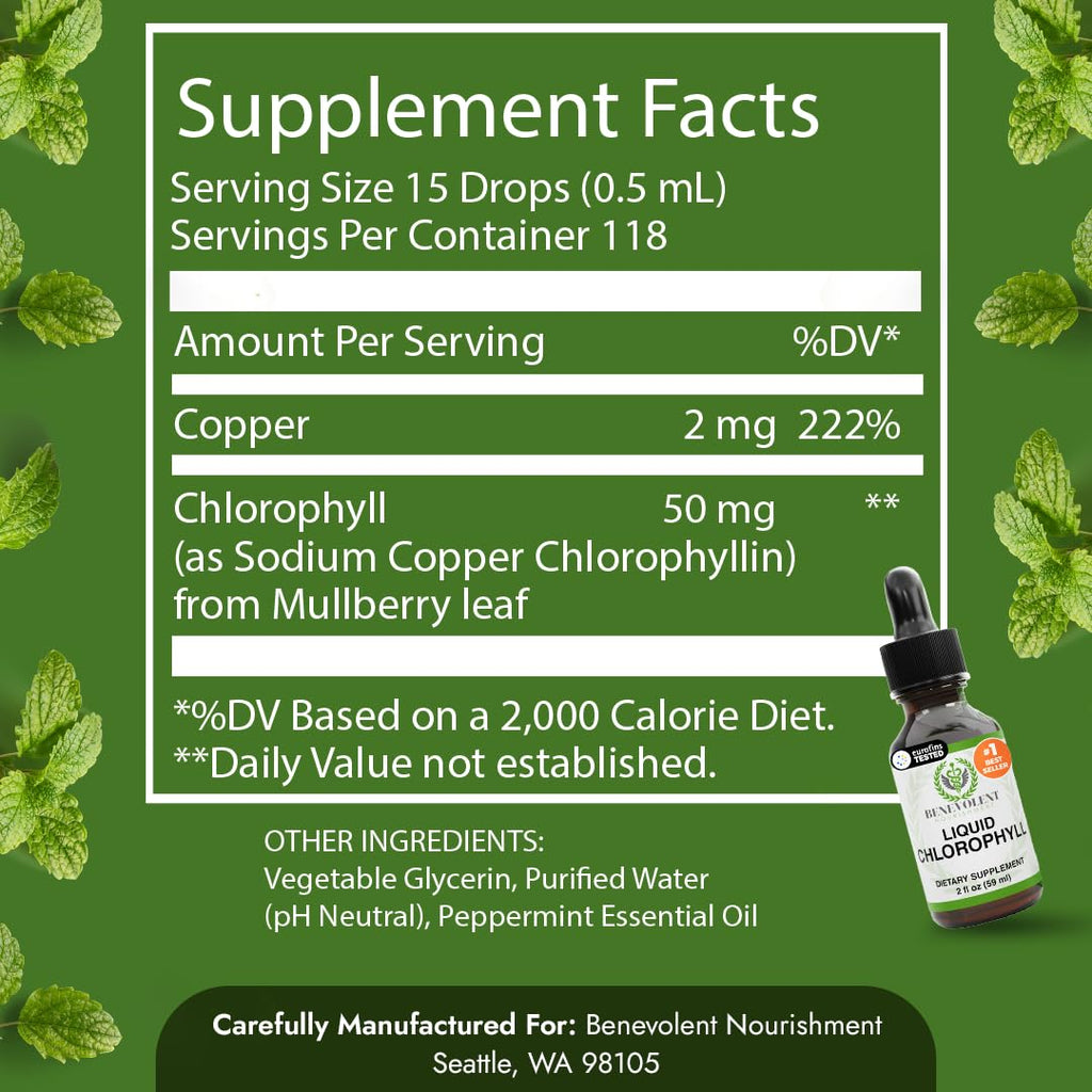 Benevolent Nourishment Chlorophyll Liquid Drops Peppermint - 2 Fl Oz - image 4