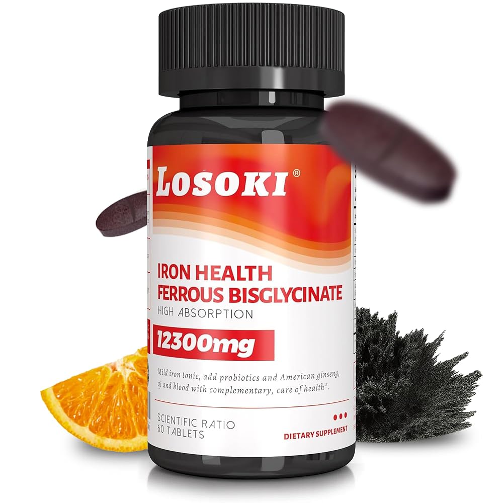 Losoki Iron Bisglycinate 20 mg with Vitamin C & B12 - 60 Tablets