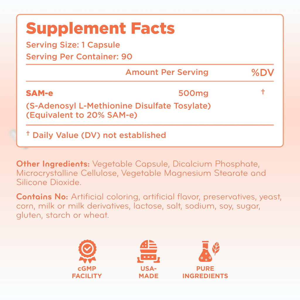 Clear Formulas SAMe 500mg Supplement - 90 Capsules - image 2