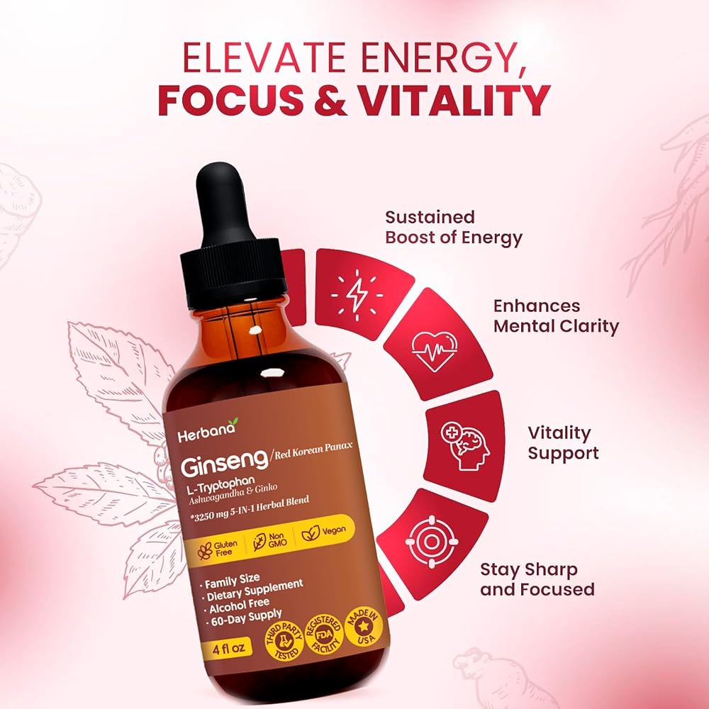 HERBANA MANUFACTURING Ginseng Liquid Extract with L-Tryptophan - 4 fl oz - image 2