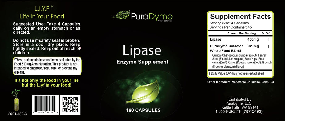 PuraDyme Lipase Enzyme Digestive Support - 180 Capsules - image 2