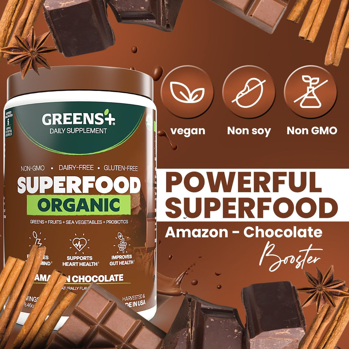 Greens+ Organic Superfood Energy Powder Chocolate Mint - 240g - image 2