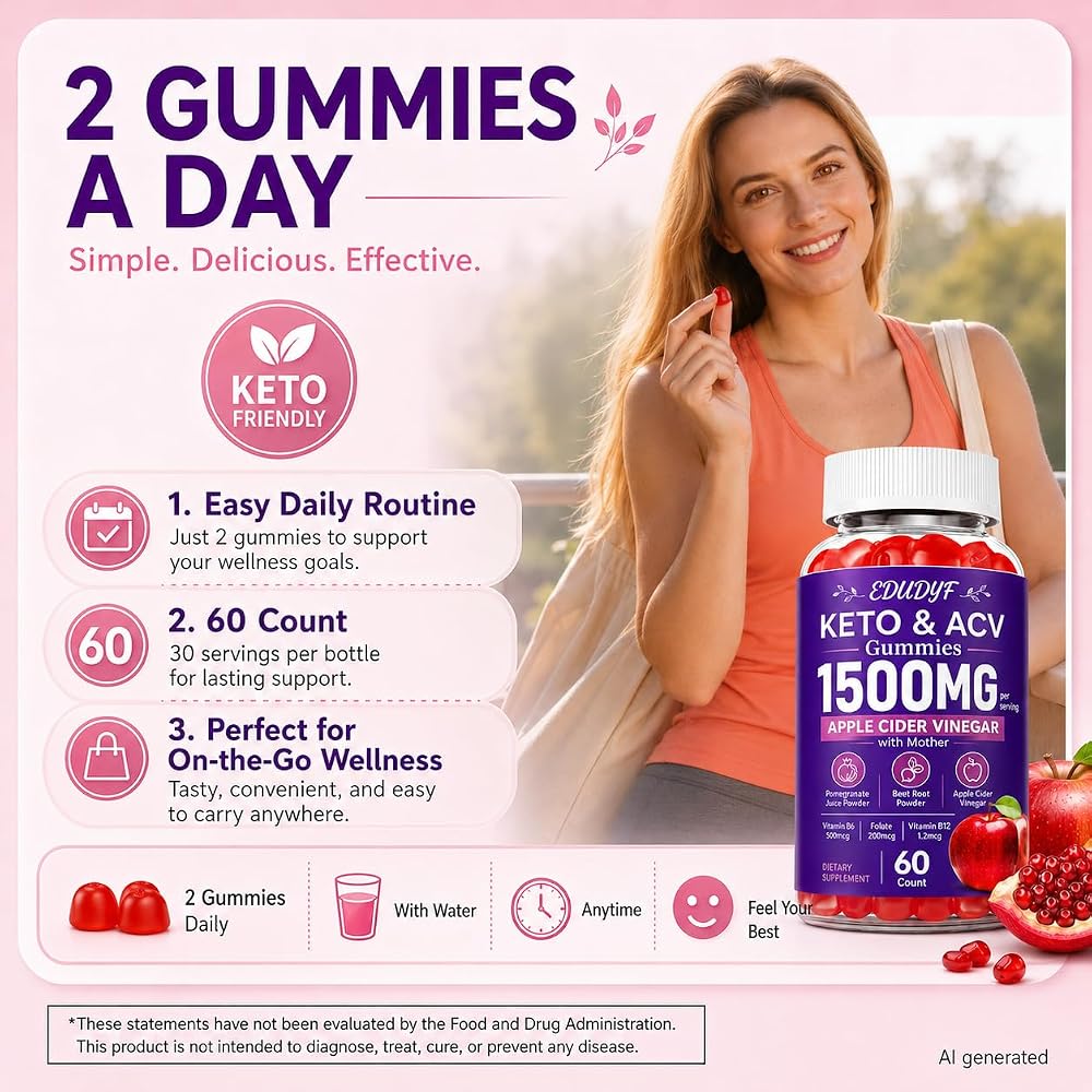 EDUDYF KETO & ACV Gummies 1500mg Apple Cider Vinegar - 60 Count - image 6