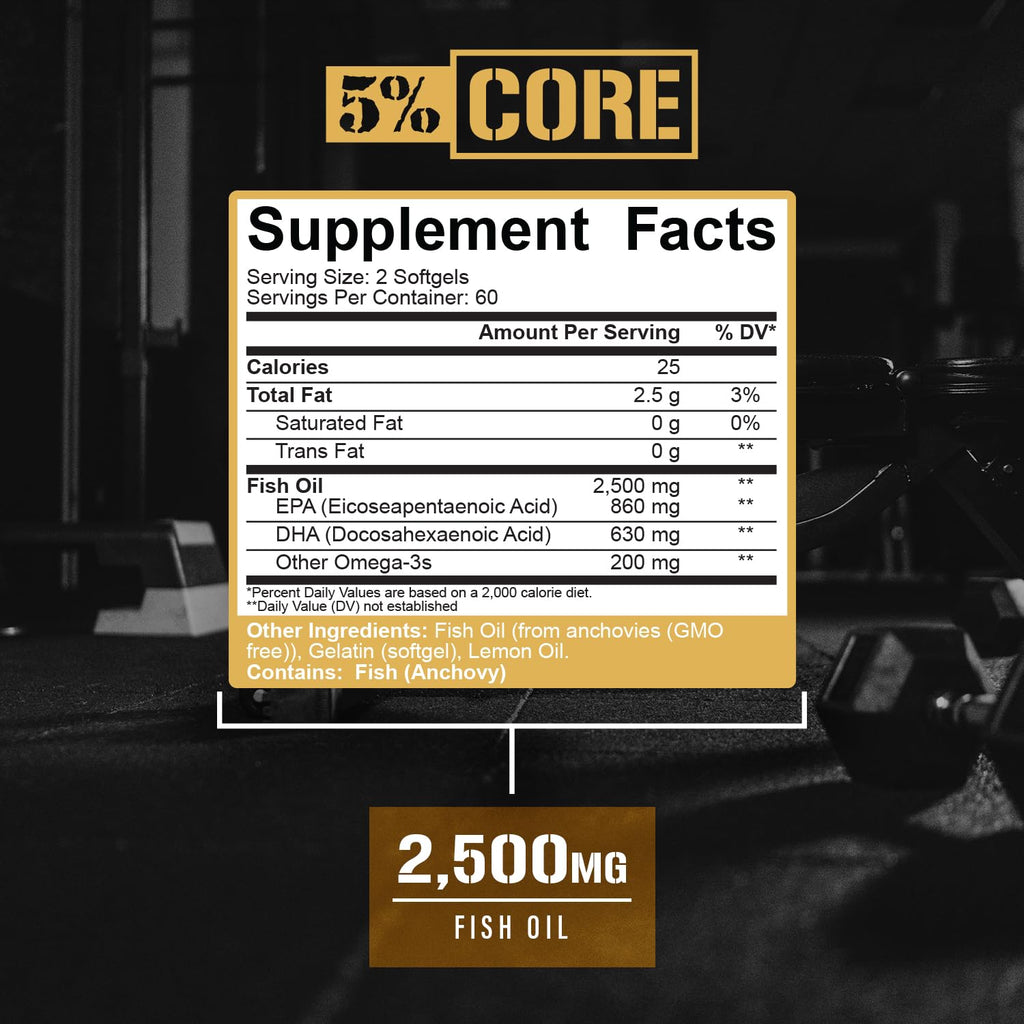 5% Nutrition Core Fish Oil Omega 3 EPA DHA 2500 mg - 120 Capsules - image 3