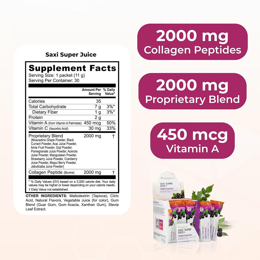 Youngevity SaXi Super Juice Plus Collagen Blackcurrant Drink Mix - Stick - image 3