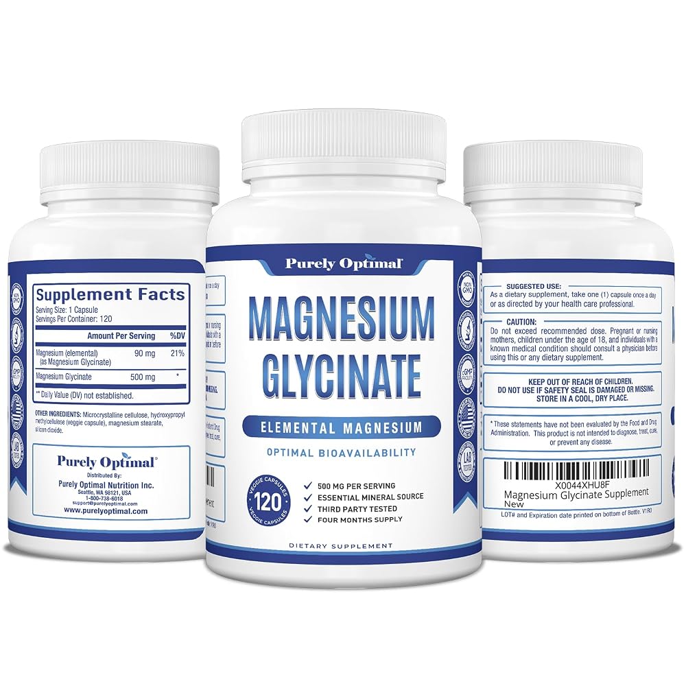 Purely Optimal Magnesium Supplements 500mg (Multiple Types) - 120
