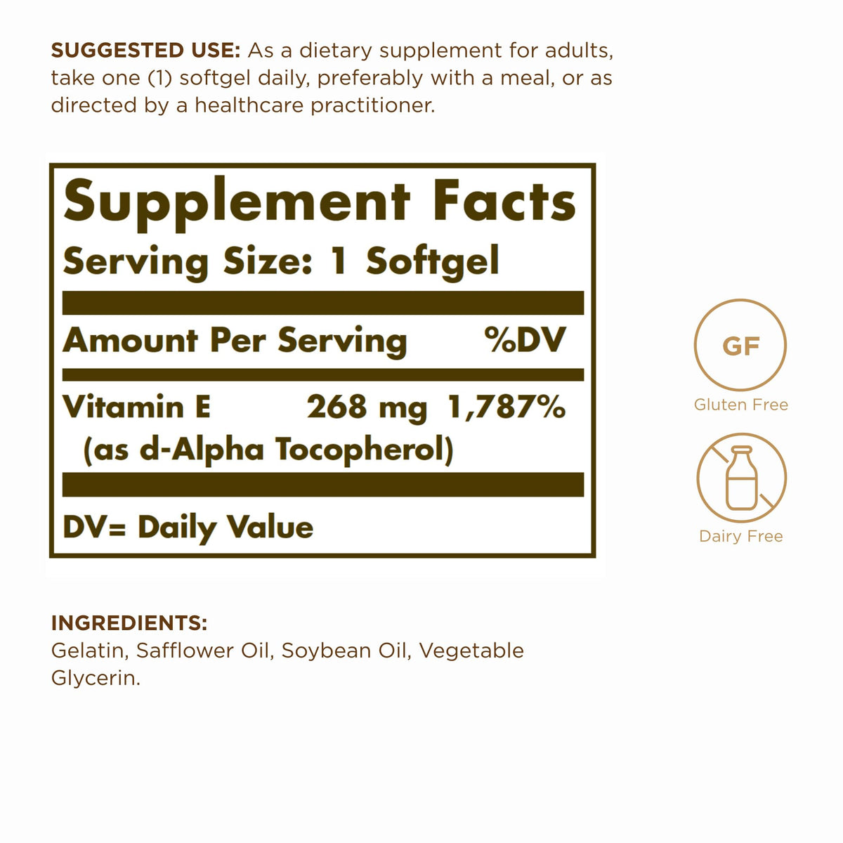 Solgar Vitamin E 268 mg (400 IU) d-Alpha Tocopherol - 100 Softgels - image 2