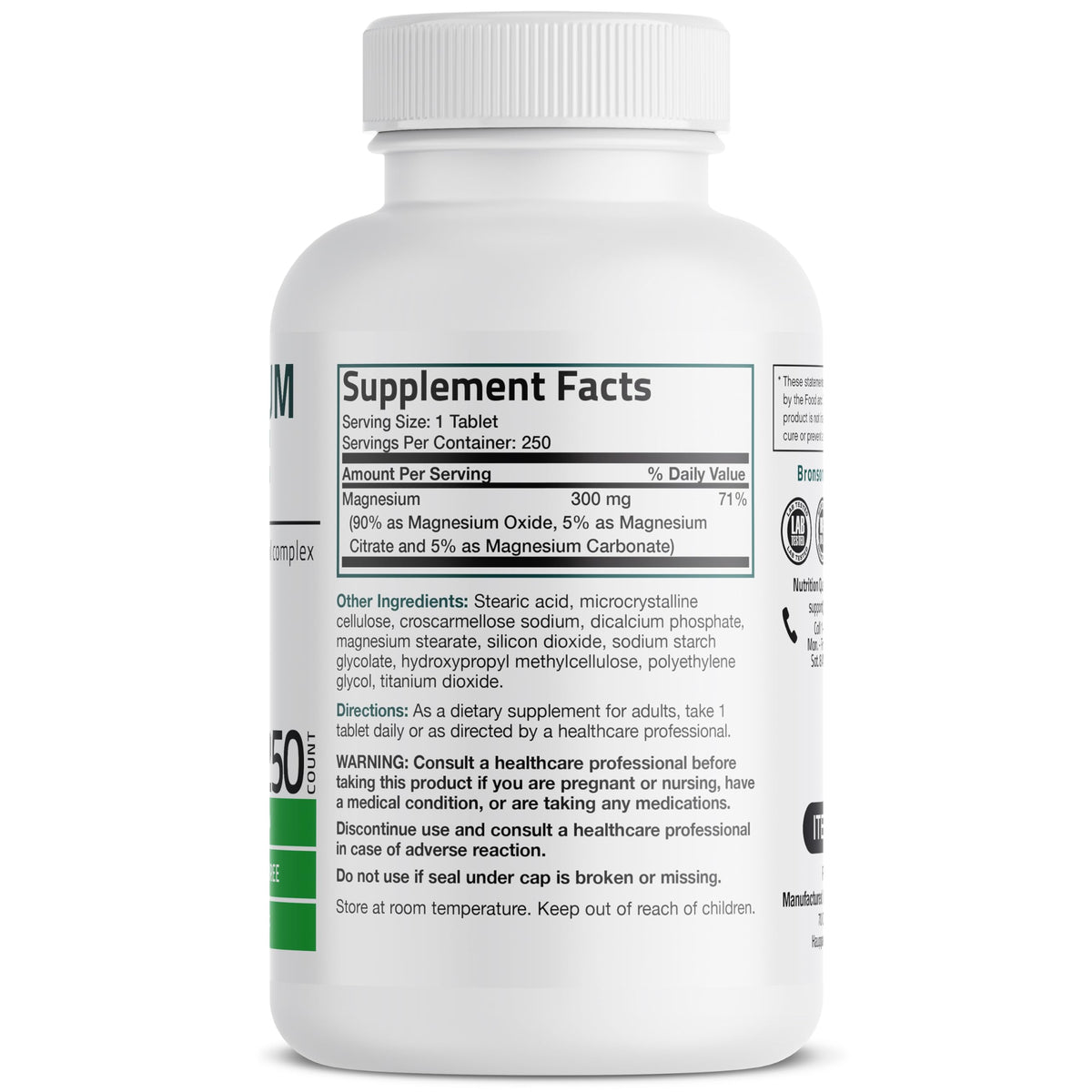 Bronson Triple Magnesium Complex 300 mg - 250 Tablets - image 2