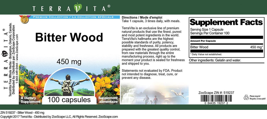 Terravita Bitter Wood - 450 mg (100 Capsules, ZIN: 519237)