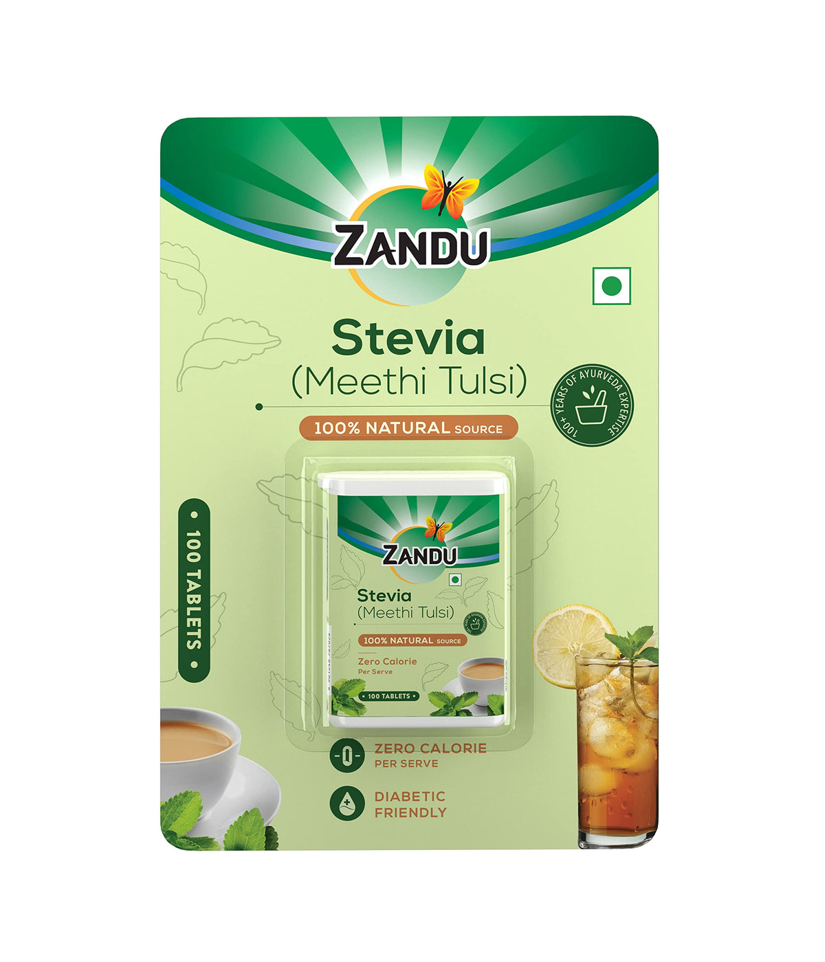 Zandu Stevia Tablets Natural Sweetener - 100 Tablets