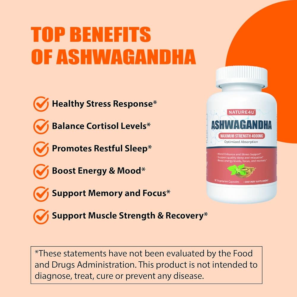 Nature4U Ashwagandha 4000mg Extra Strength - 90 Vegan Capsules - image 3