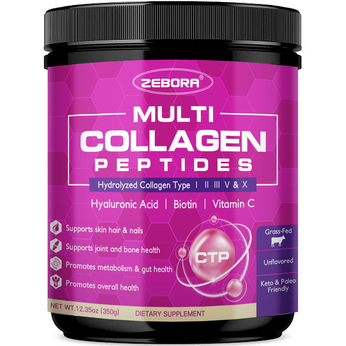 ZEBORA Multi Collagen Peptides Powder for Women - 35 Servings