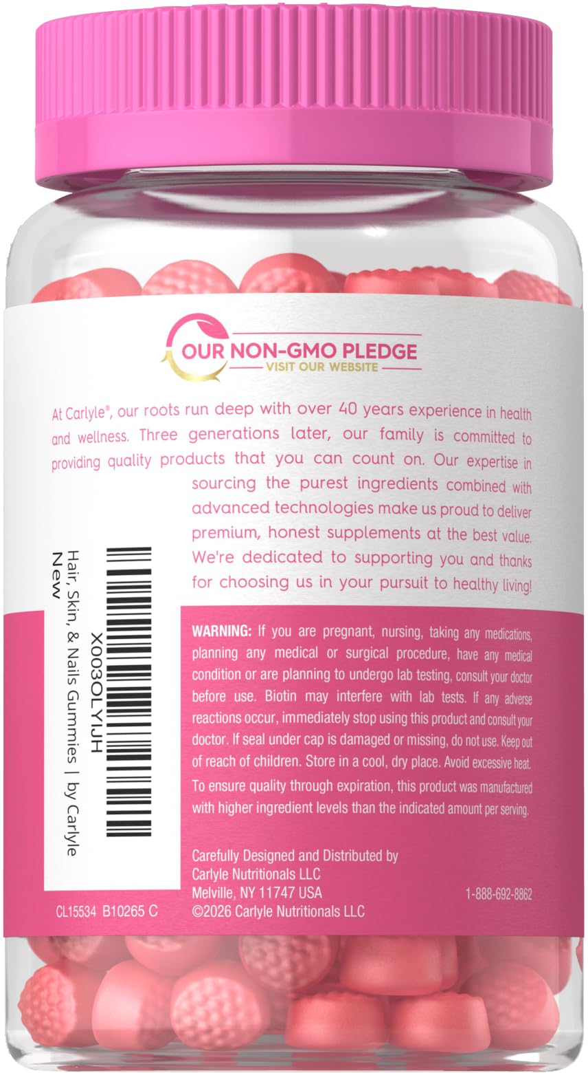 Carlyle Hair Skin and Nails with Biotin 2500mcg - 75 Gummies - image 3