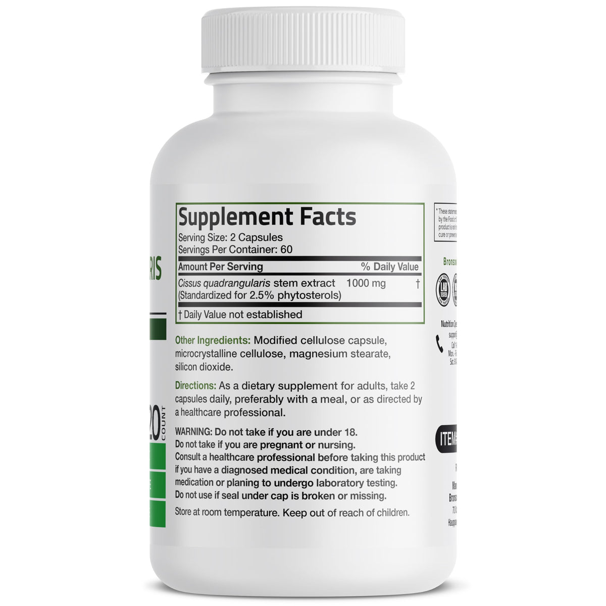 Bronson Cissus Quadrangularis Extract 1000 mg - 120 Vegetarian Capsules - image 2
