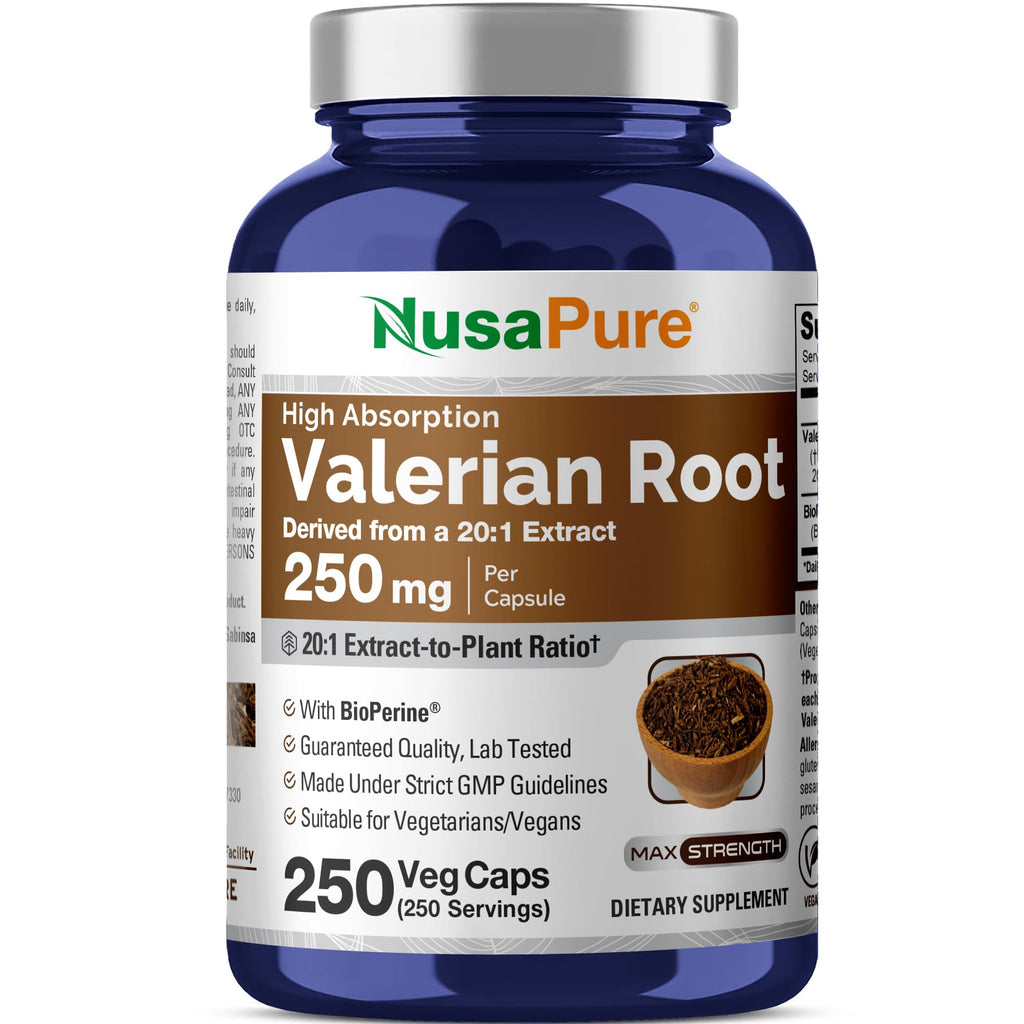 NusaPure Valerian Root 250mg - 250 Vegetarian Capsules